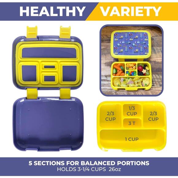 Kinsho Bento Lunch Box w/5 comp & carrying case Blue Trucks - Picture 2 of 3